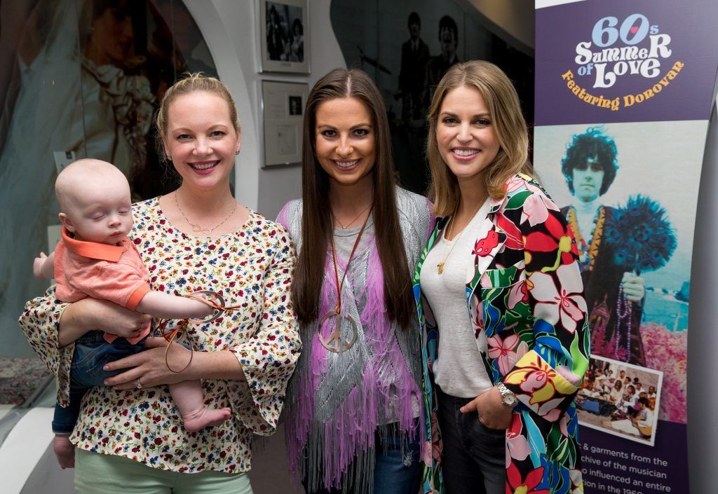 Lynne McGinley, son Conor, Emily O'Donnell and Amy Huberman pictured at the launch of the 60's Summer of Love exhibition featuring legendary singer Donovan Leitch which opened at the Museum of Style Icons at Newbridge Silverware. Pic by Conor Healy