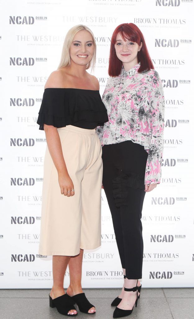 Sheena Garveyi and Aoife Tracy pictured at the National College of Arts and Design (NCAD)’s annual fashion show. Photo: Leon Farrell/Photocall Ireland