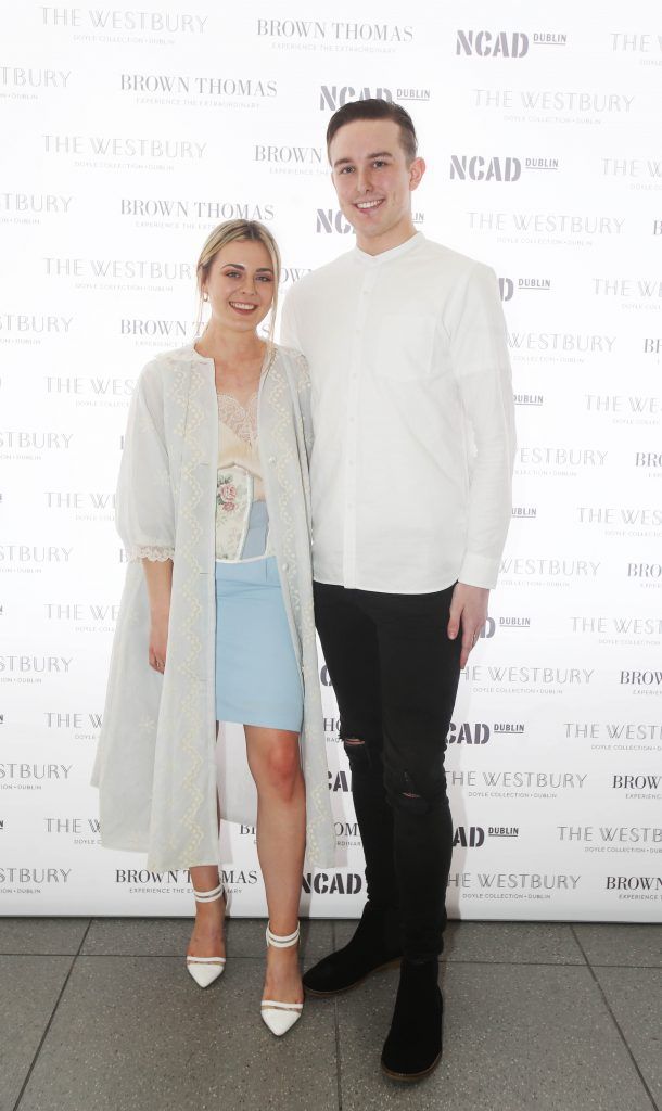Laoise Carey and Colin Burke pictured after the National College of Arts and Design (NCAD)’s annual fashion show. Photo: Leon Farrell/Photocall Ireland