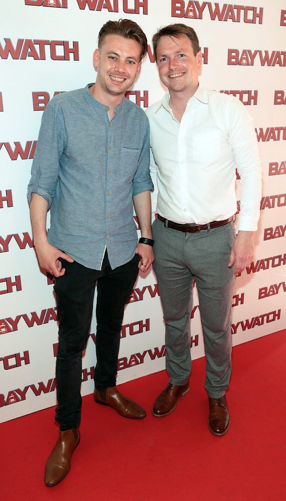 David Monaghan and Conor O Riordan at the Irish premiere screening of Baywatch at the Savoy Cinema on O'Connell Street, Dublin. Photo by Brian McEvoy