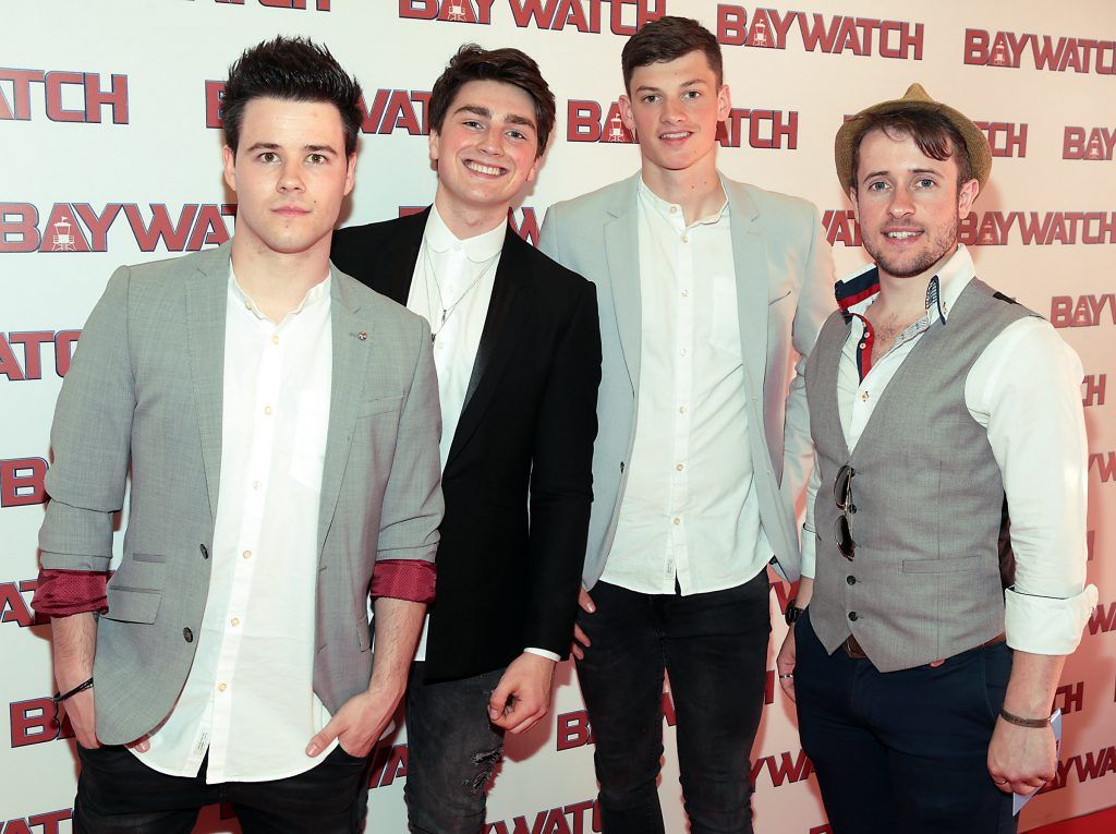 Dayl Cronin, Brendan Murray, Cormack Mc Walters and Shane McDaid at the Irish premiere screening of Baywatch at the Savoy Cinema on O'Connell Street, Dublin. Photo by Brian McEvoy