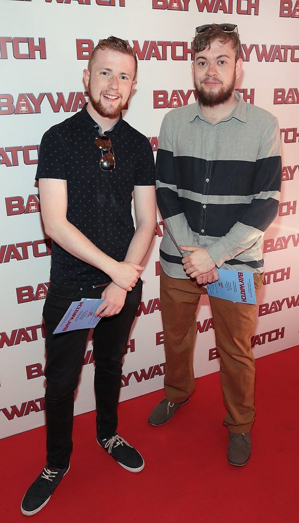 Mark O Byrne and Jamie J Carr at the Irish premiere screening of Baywatch at the Savoy Cinema on O'Connell Street, Dublin. Photo by Brian McEvoy