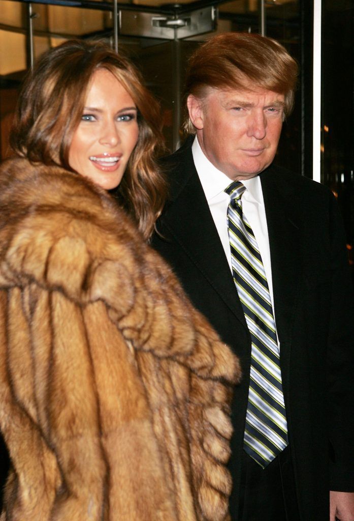 Donald Trump and his fiance Melania Knauss arrive at a gala to honor leaders in tourism sponsored by NYC & Company at the Museum of Modern Art December 13, 2004 in New York City.  (Photo by Scott Gries/Getty Images)