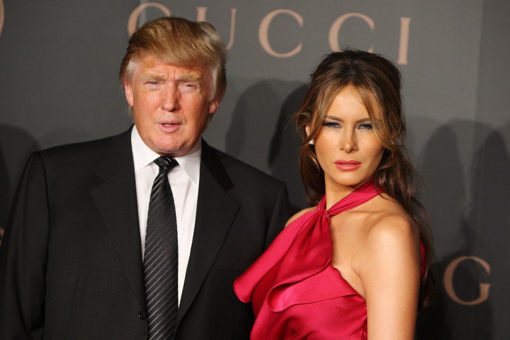 Donald Trump and Melania Trump attend a reception to benefit UNICEF hosted by Gucci during Mercedes-Benz Fashion Week Fall 2008 at The Salon at Bryant Park on February 6, 2008 in New York City.  (Photo by Stephen Lovekin/Getty Images for IMG)