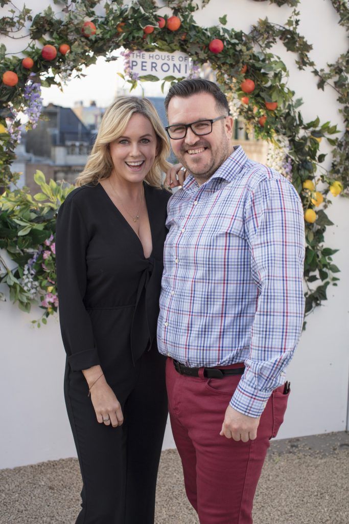 Cassie Stokes & Clyde Carroll pictured at the launch of The House of Peroni in Dublin. It is open to the public from 25th of May to 4th of June 2017 at 1 Dame Lane, showcasing the best of contemporary Italian food and drink. Photo: Anthony Woods