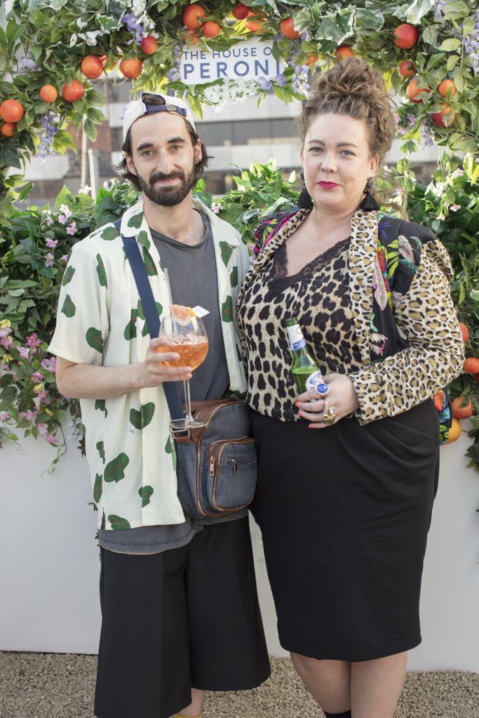 Kieran Kilgallon & Andrea Horgan pictured at the launch of The House of Peroni in Dublin. It is open to the public from 25th of May to 4th of June 2017 at 1 Dame Lane, showcasing the best of contemporary Italian food and drink. Photo: Anthony Woods