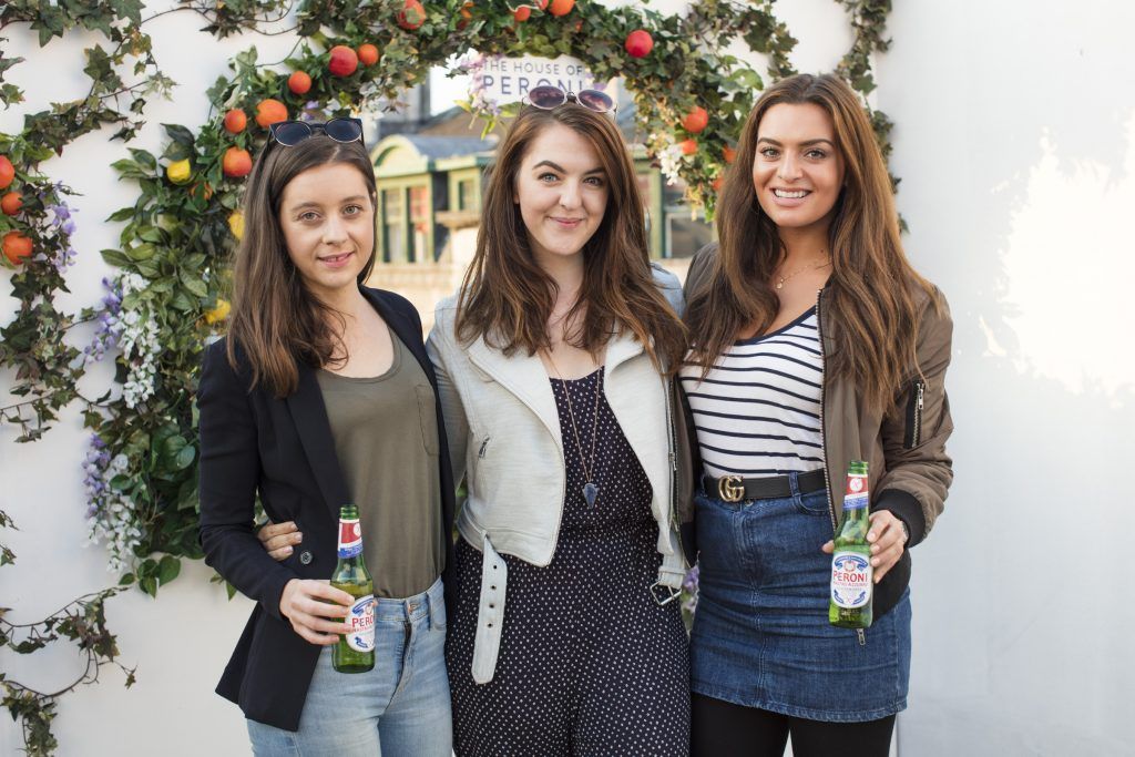 Lauren O' Hanlon, Jess Glynn & Lisa Nolan pictured at the launch of The House of Peroni in Dublin. It is open to the public from 25th of May to 4th of June 2017 at 1 Dame Lane, showcasing the best of contemporary Italian food and drink. Photo: Anthony Woods