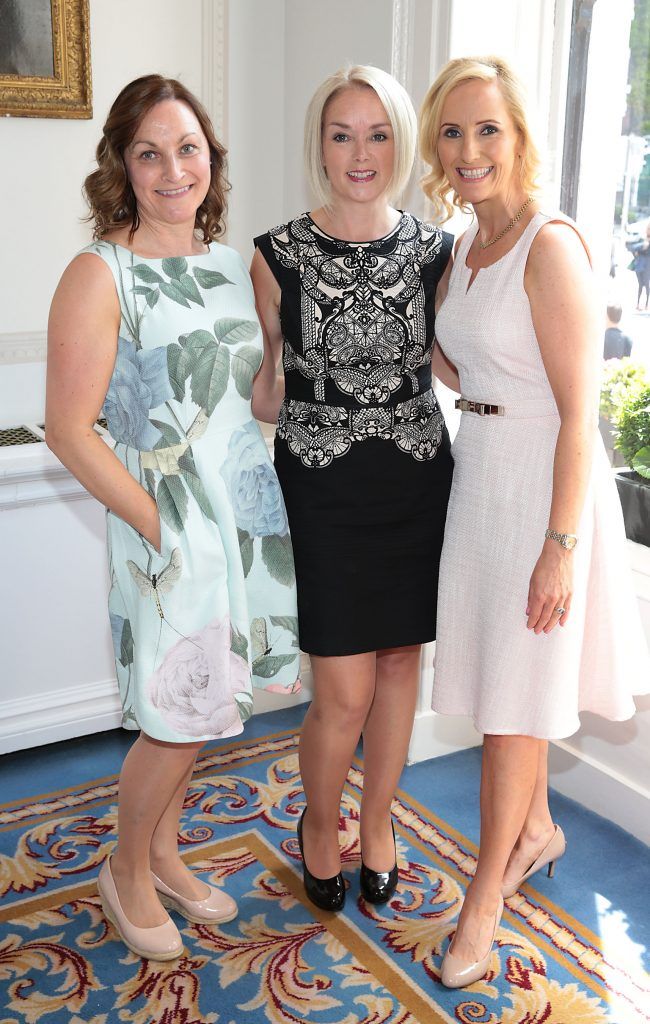 Sharon Symes, Marie Nally and Anne Marie Healy at the annual Cari Charity lunch hosted by Miriam Ahern at the Shelbourne Hotel, Dublin. Picture by Brian McEvoy.