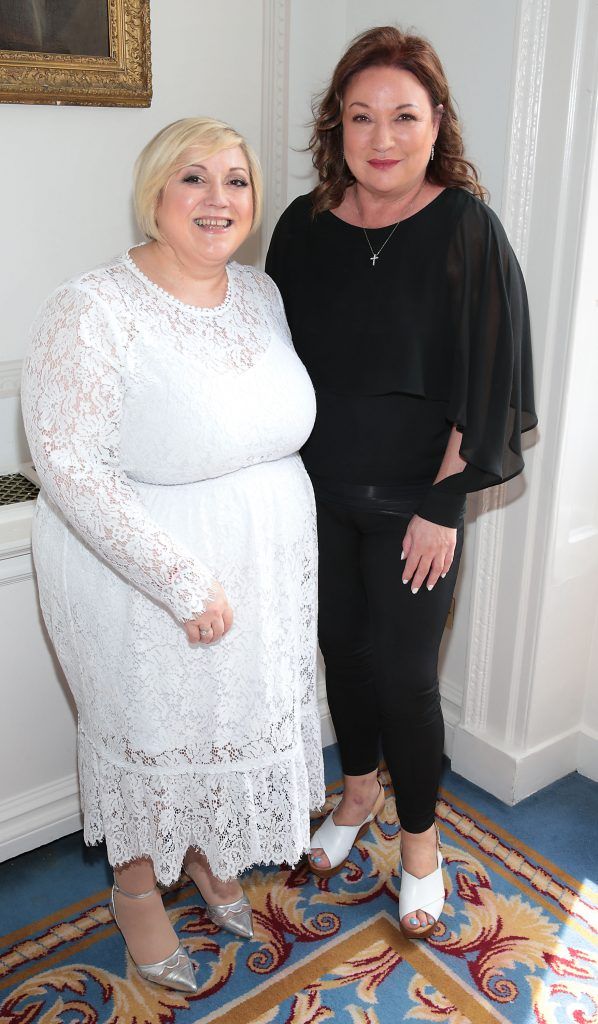Carmel Breheney and Norah Casey at the annual Cari Charity lunch hosted by Miriam Ahern at the Shelbourne Hotel, Dublin. Picture by Brian McEvoy.