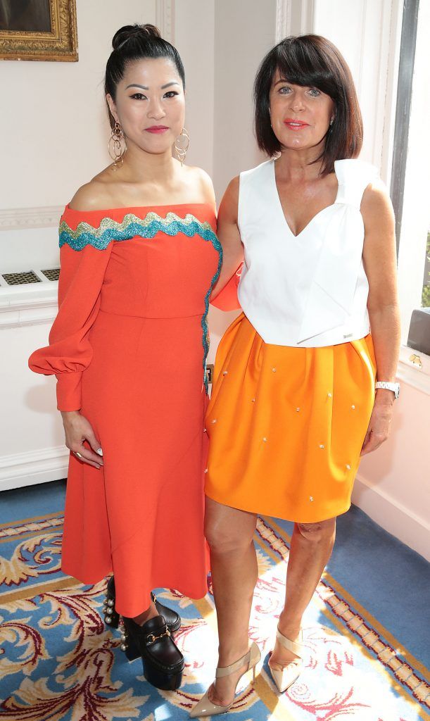 Jeanette Sung and Berna Cartillo at the annual Cari Charity lunch hosted by Miriam Ahern at the Shelbourne Hotel, Dublin. Picture by Brian McEvoy.