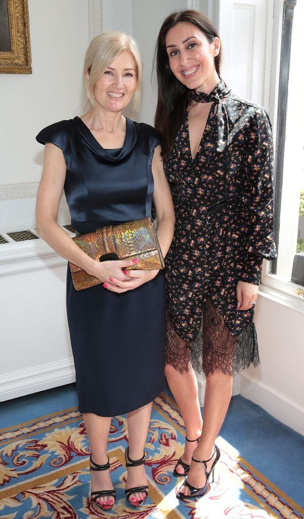 Siobhan Carnegie and Aisling Kilduff at the annual Cari Charity lunch hosted by Miriam Ahern at the Shelbourne Hotel, Dublin. Picture by Brian McEvoy.