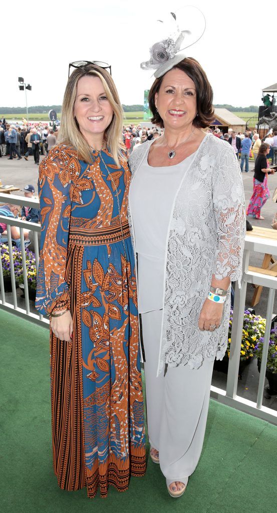 Charlotte Bradshaw and Jean Ann Taylor pictured at the Killashee Irish Tatler Style Icon competition at the Tattersalls Irish Guineas Festival in Curragh Racecourse, Kildare. Picture by Brian McEvoy