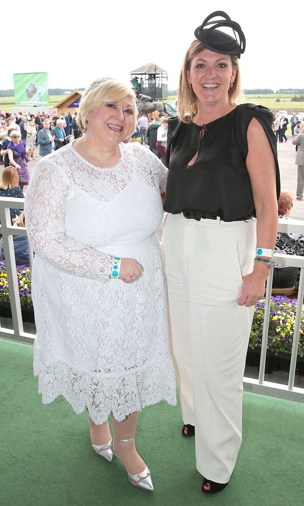 Carmel Breheney and Emma Coppolla pictured at the Killashee Irish Tatler Style Icon competition at the Tattersalls Irish Guineas Festival in Curragh Racecourse, Kildare. Picture by Brian McEvoy