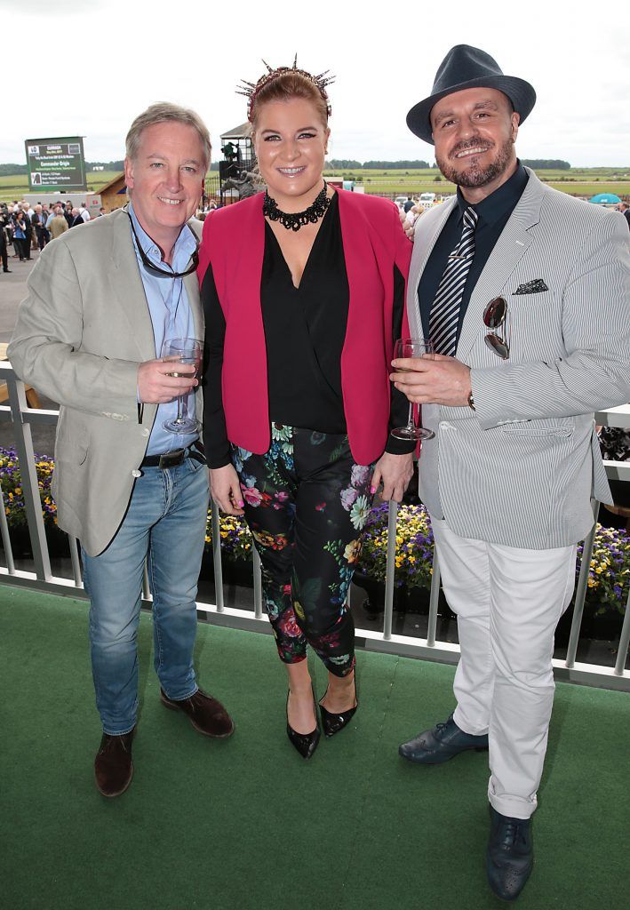 Paul Williams, Gemma Hassett and Michael Donnelllan pictured at the Killashee Irish Tatler Style Icon competition at the Tattersalls Irish Guineas Festival in Curragh Racecourse, Kildare. Picture by Brian McEvoy