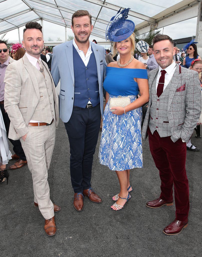 Derek Montgomery, David Broadhouse, Audrey McKinley and Stuart Montgomery pictured at the Killashee Irish Tatler Style Icon competition at the Tattersalls Irish Guineas Festival in Curragh Racecourse, Kildare. Picture by Brian McEvoy