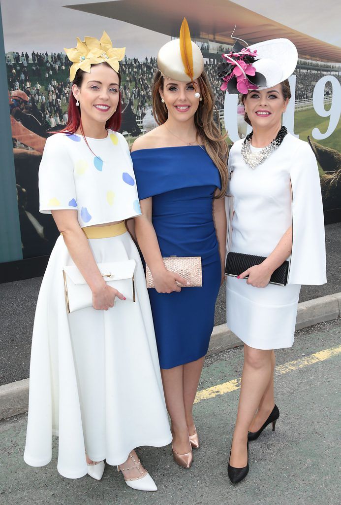 Emma Curtis-Monaghan, Grace Ryan -Tipperary and Eilis Ryan - Tipperary pictured at the Killashee Irish Tatler Style Icon competition at the Tattersalls Irish Guineas Festival in Curragh Racecourse, Kildare. Picture by Brian McEvoy