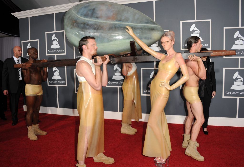 Lady Gaga arrived to the 2011 Grammys in an egg, that's one way to skip the queues. She hatched from it in her performance onstage. (Photo by Jason Merritt/Getty Images)