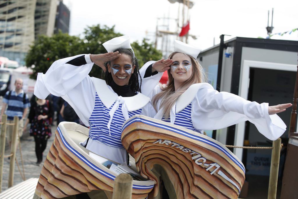 Pictured were performers Mary Duffin and Sophia Cadogan entertaining the the thousands of visitors enjoying all the festivities of Dublin Port Riverfest. Picture: Conor McCabe Photography.