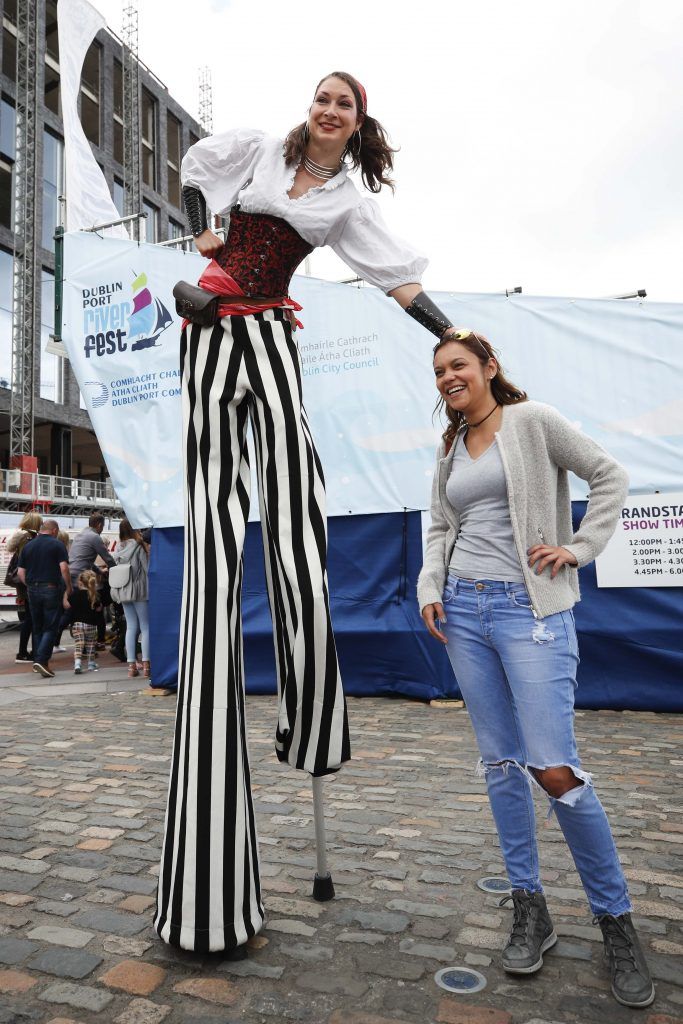 Pictured were entertainer Aoife Raleigh and Luciana Felicio from Brazil among the thousands of visitors enjoying all the festivities of Dublin Port Riverfest 2017 along Dublin's historic North Wall Quay. Picture: Conor McCabe Photography.
