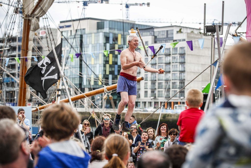 Pictured performer Kwabana Lindsay entertaining the thousands of visitors enjoying all the festivities of Dublin Port Riverfest. Picture: Conor McCabe Photography.