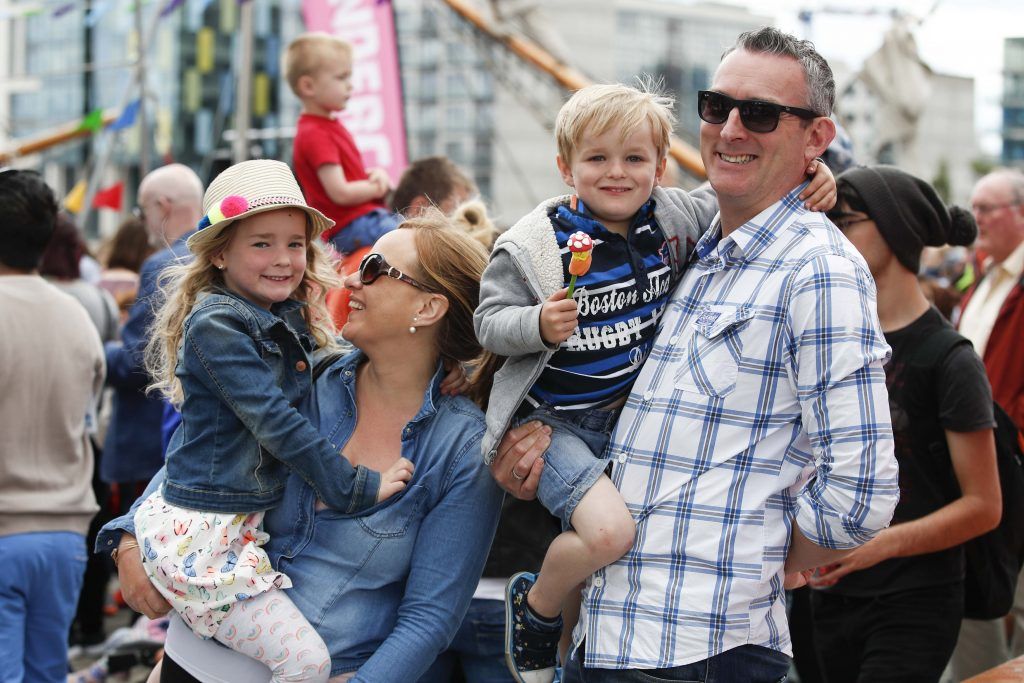 Pictured were Andrea and Andrew Dugan from Rathfarnham and their children Anna (age 6) and Alexander (age 4) among the thousands of visitors enjoying all the festivities of Dublin Port Riverfest 2017 along Dublin's historic North Wall Quay. Picture: Conor McCabe Photography.