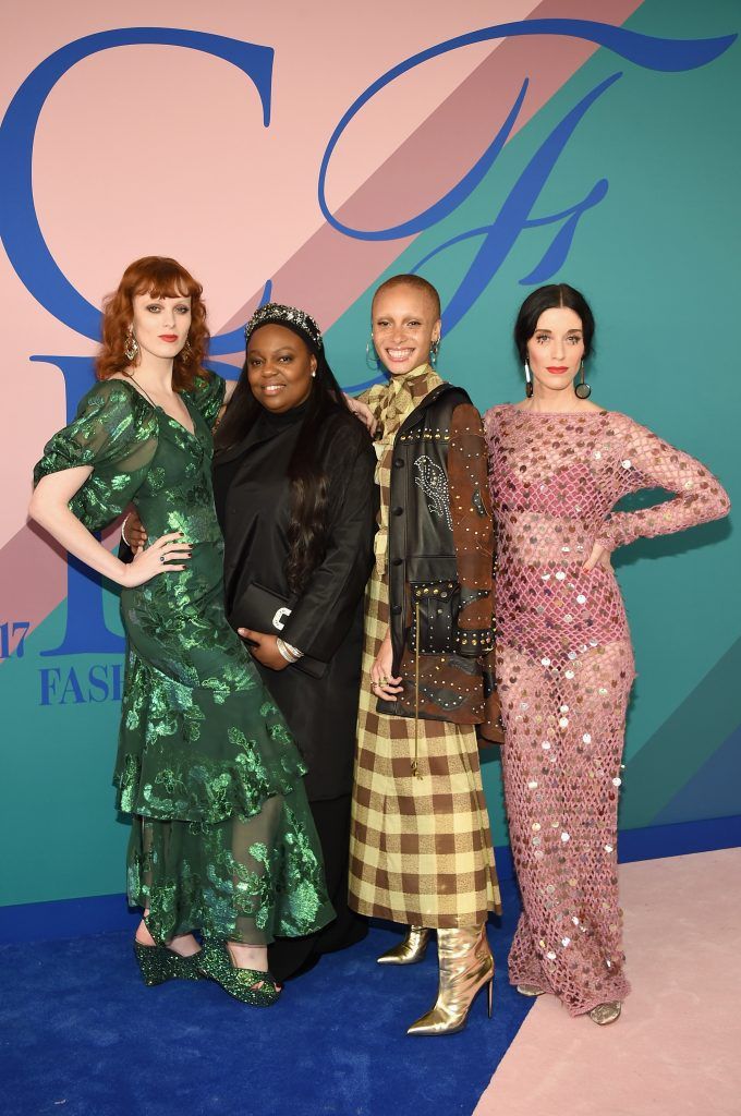Karen Elson, Pat McGrath, Adwoa Aboah and Sarah Sophie Flicker attend the 2017 CFDA Fashion Awards at Hammerstein Ballroom on June 5, 2017 in New York City.  (Photo by Dimitrios Kambouris/Getty Images)