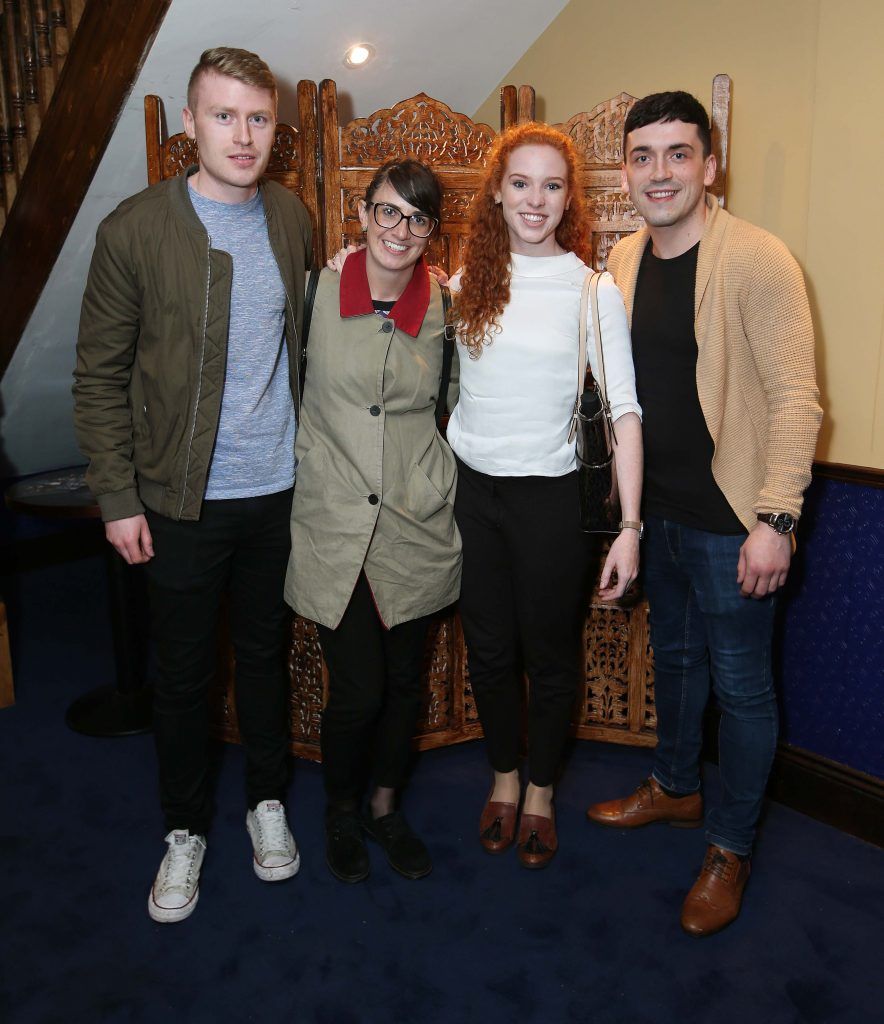 Kevin Lynch with Carla Simpson, Laura ‘May Keonane and Kieron Coombes, pictured at the launch of Slide Step – The Dublin Show, a brand new Irish music, dance and performance spectacular at Number Twenty Two on South Anne Street. Pic by Robbie Reynolds