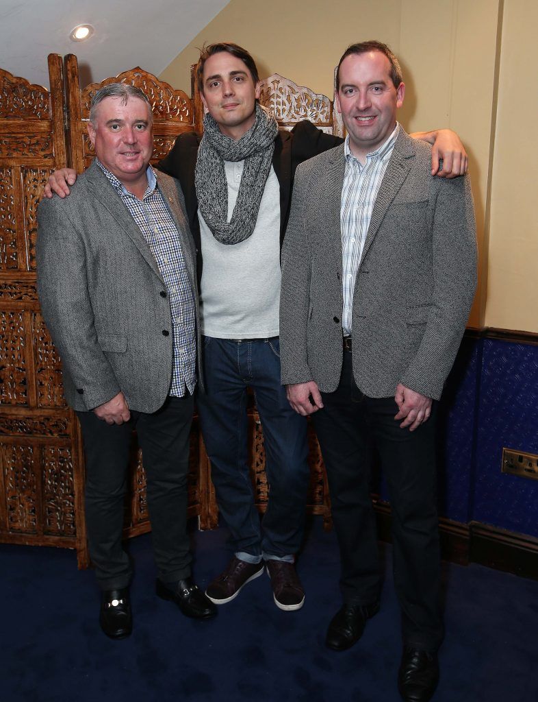 Stephen Quirke with Laszlo Martin and Darragh Hickey, pictured at the launch of Slide Step – The Dublin Show, a brand new Irish music, dance and performance spectacular at Number Twenty Two on South Anne Street. Pic by Robbie Reynolds