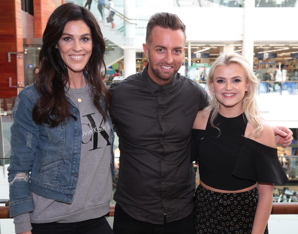 BPerfect Founder Brendan McDowell with Glenda Gilson and with Lucy Fallon aka Bethany Platt in Coronation Street as she launched BPerfect Cosmetics Semi Permanent Brows and 10 Second Tan at McCabes Pharmacy in Dundrum Town Centre, Dublin. Picture by Brian McEvoy