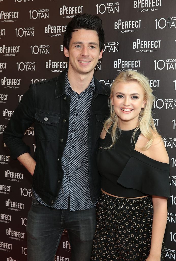 Lucy Fallon aka Bethany Platt in Coronation Street and boyfriend Thomas Leech as she launched BPerfect Cosmetics Semi Permanent Brows and 10 Second Tan at McCabes Pharmacy in Dundrum Town Centre, Dublin. Picture by Brian McEvoy