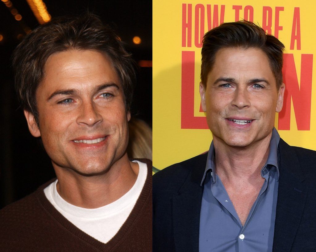 Rob Lowe in 2001, aged 38, and 2017, aged 53. (Photos by Vince Bucci/Getty Images & Mark Ralston/AFP/Getty Images)
