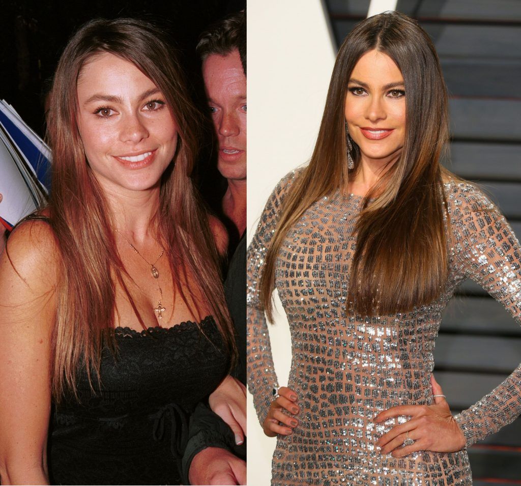 Sofia Vergara in 2002, aged 30, and 2017, aged 44. (Photos by David Klein/Getty Images & Jean-Baptiste Lacroix/AFP/Getty Images)