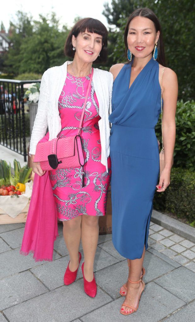Pictured are Peggie Stringer and Varya Namsaraeva as over 300 invited guests gathered at the five-star InterContinental Dublin in Ballsbridge for a La Dolce Vita-themed midsummer garden party, 15/06/17. Photograph: Leon Farrell / Photocall Ireland