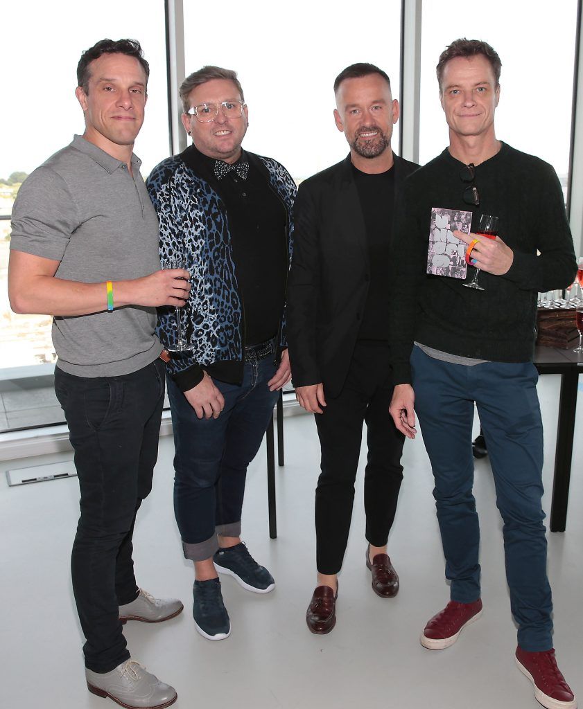 Declan Buckley, Noel Sutton, Brendan Courtney and Rory O Neill at the GAZE LGBT Film Festival special 25th anniversary programme launch hosted by lead sponsor Accenture at The Dock, Dublin. Picture by Brian McEvoy