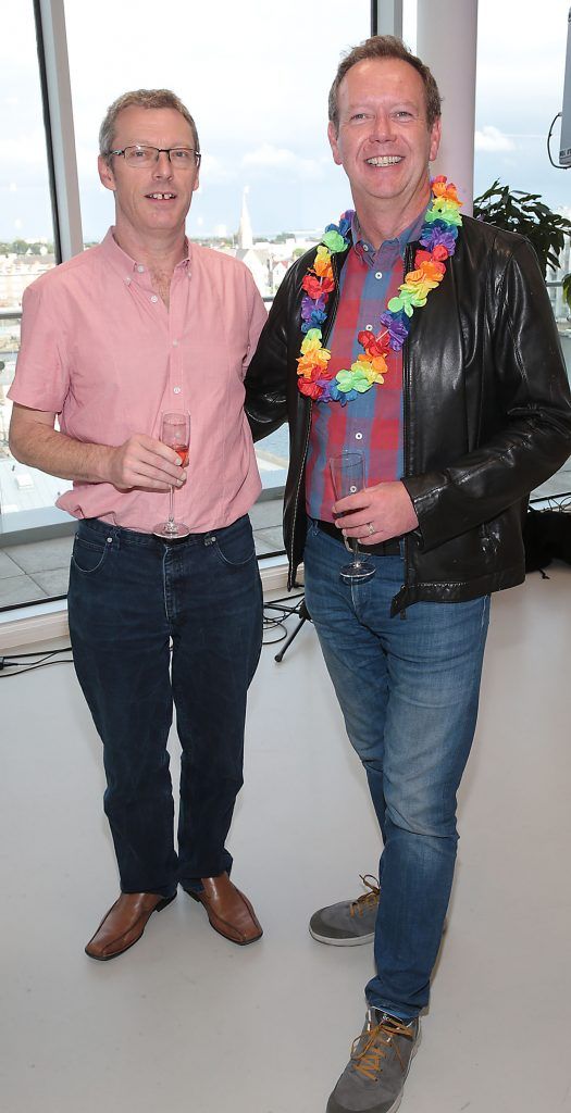 Paul Higgins and Michael Lucey at the GAZE LGBT Film Festival special 25th anniversary programme launch hosted by lead sponsor Accenture at The Dock, Dublin. Picture by Brian McEvoy