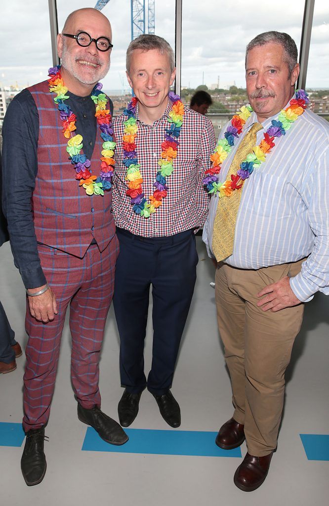 Ciaran McKinney,David Roche and Bill Foley at the GAZE LGBT Film Festival special 25th anniversary programme launch hosted by lead sponsor Accenture at The Dock, Dublin. Picture by Brian McEvoy