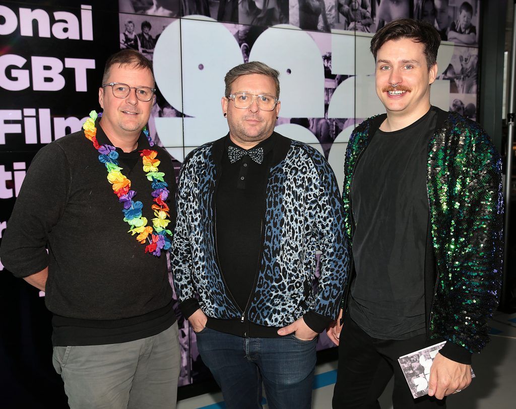 John Butler, Handsome Devil filmmaker Noel Sutton, GAZE Festival Director and Michael O'Connell, GAZE Board Chairperson at the GAZE LGBT Film Festival special 25th anniversary programme launch hosted by lead sponsor Accenture at The Dock, Dublin. Picture by Brian McEvoy
