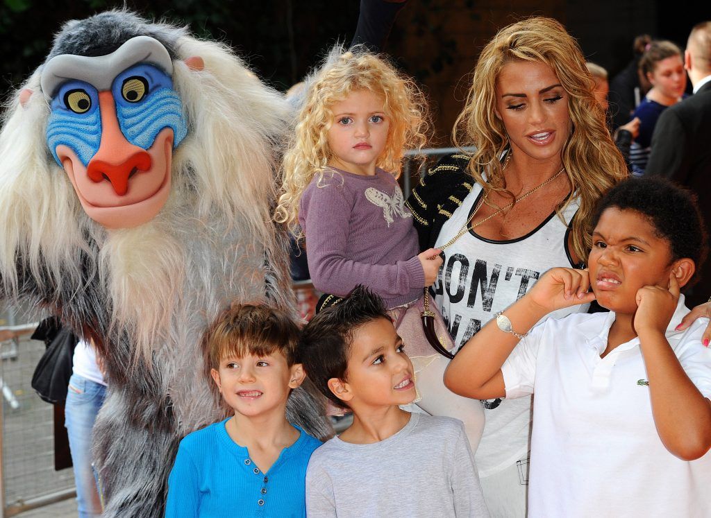 Katie Price with her children Princess Tiaamii, Junior and Harvey at The Lion King 3D UK Premiere Screening held at the BFI IMAX (Photo by WENN)