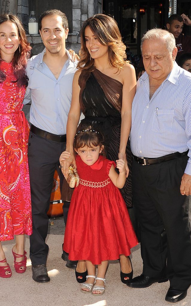 Actress Salma Hayek, her daughter Valentina and their family attend the "Puss In Boots" Los Angeles Premiere at Regency Village Theatre on October 23, 2011 in Westwood, California.  (Photo by Jason Merritt/Getty Images)