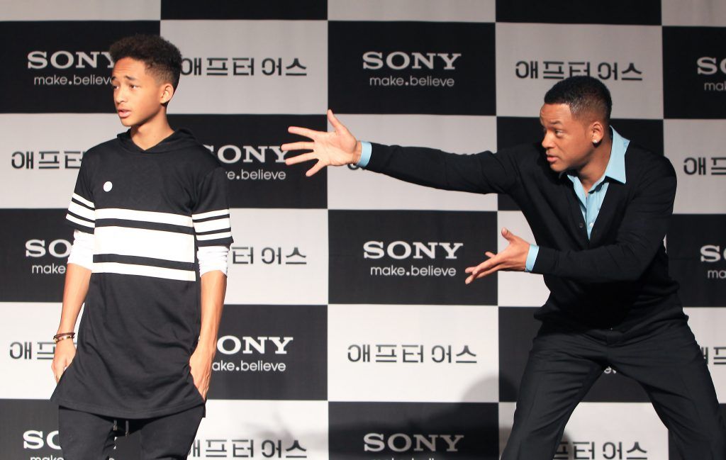 Will Smith and Jaden Smith attend the 'After Earth' press conference on May 7, 2013 in Seoul, South Korea.  Will Smith and Jaden Smith are visiting South Korea to promote their recent film 'After Earth' which will be released in South Korea on May 30.  (Photo by Chung Sung-Jun/Getty Images)