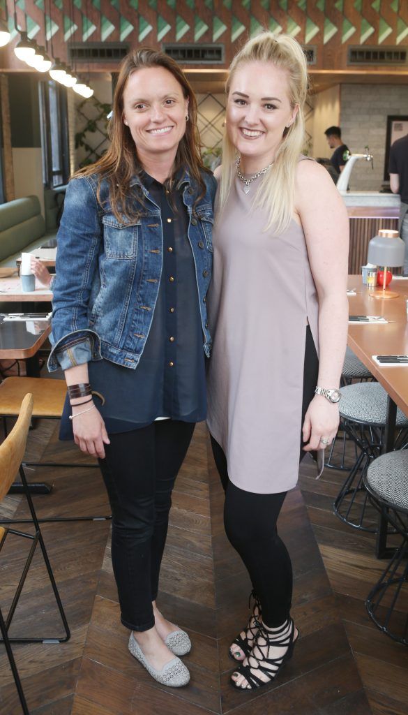 Jo Hole and Kaylegh Micklethwaite pictured at the reopening of Gourmet Burger Kitchen on South William Street, 16/06/17. An extensive refurbishment has created a stunning new restaurant with dining across two floors and a large all weather terrace. Photo: Leon Farrell / Photocall Ireland