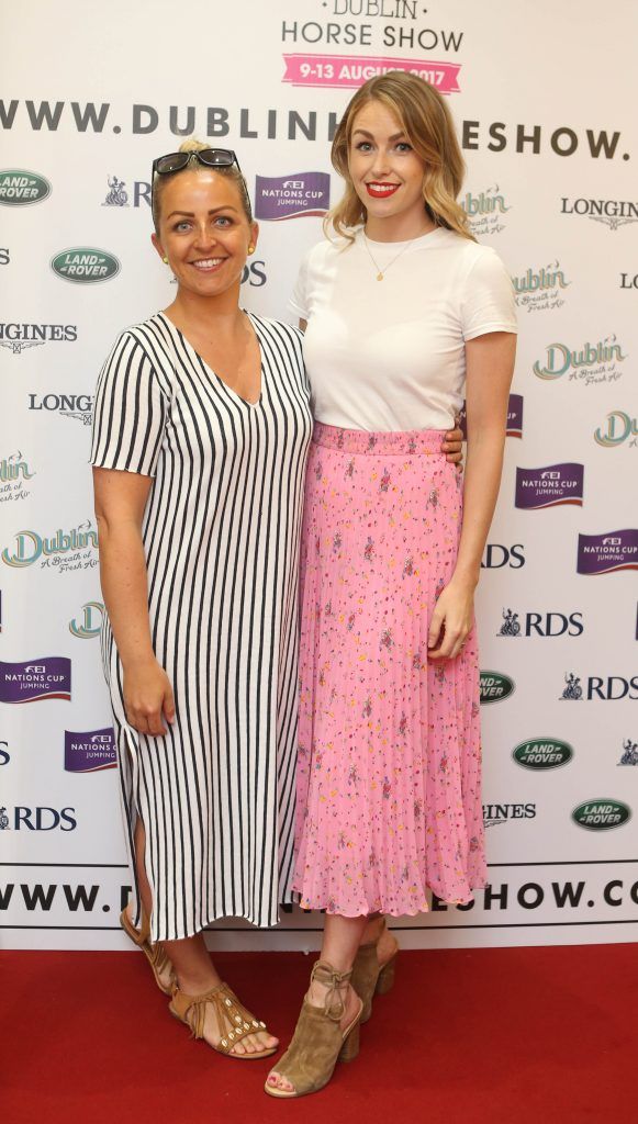 Aislinn O'Toole and Lia Stokes pictured in Weir & Sons on Grafton Street at the social launch of this year's Dublin Horse Show which takes place in the RDS from August 9 - 13th. Photo: Leon Farrell / Photocall Ireland