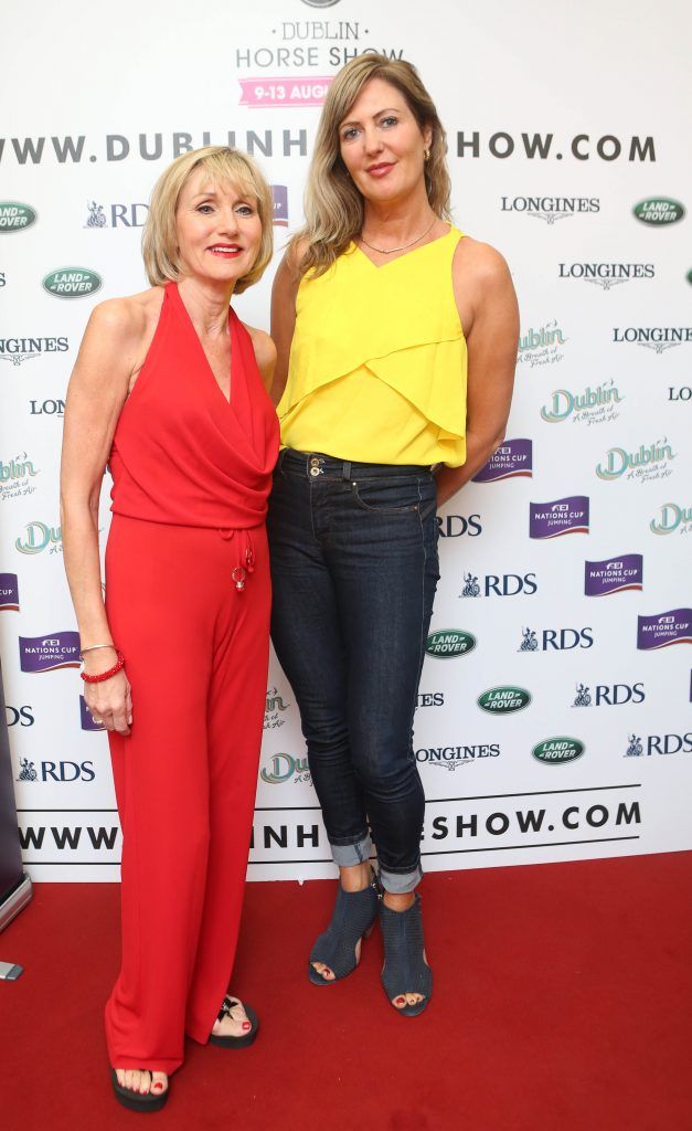 Annie Gribbin and Jacinta Burke pictured in Weir & Sons on Grafton Street at the social launch of this year's Dublin Horse Show which takes place in the RDS from August 9 - 13th. Photo: Leon Farrell / Photocall Ireland