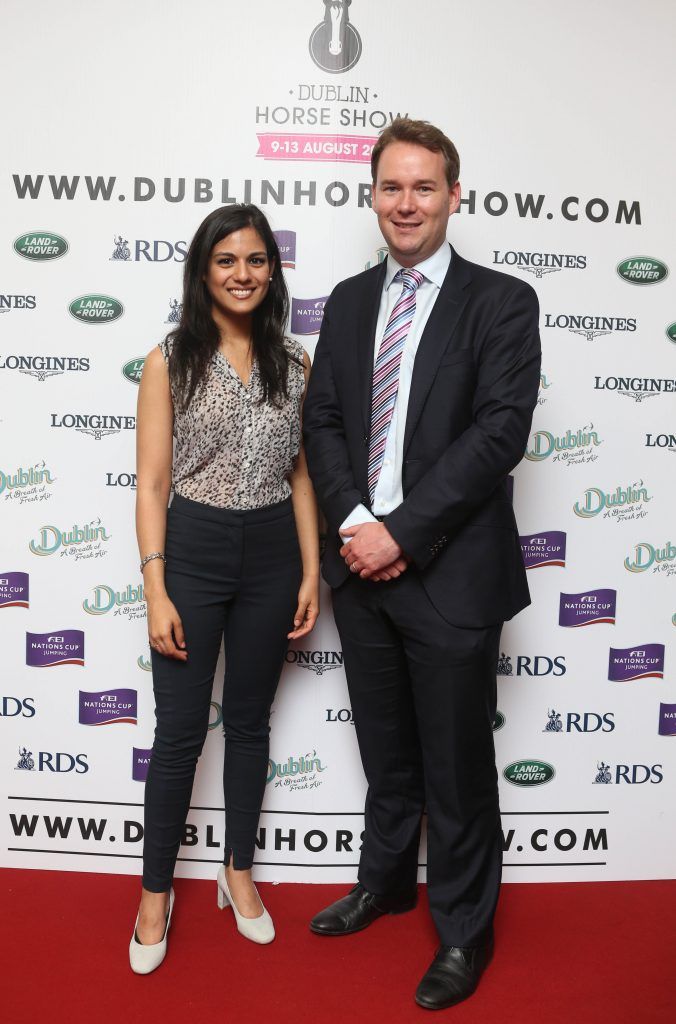 Barbara Casanova and Patrick Mckinney pictured in Weir & Sons on Grafton Street at the social launch of this year's Dublin Horse Show which takes place in the RDS from August 9 - 13th. Photo: Leon Farrell / Photocall Ireland