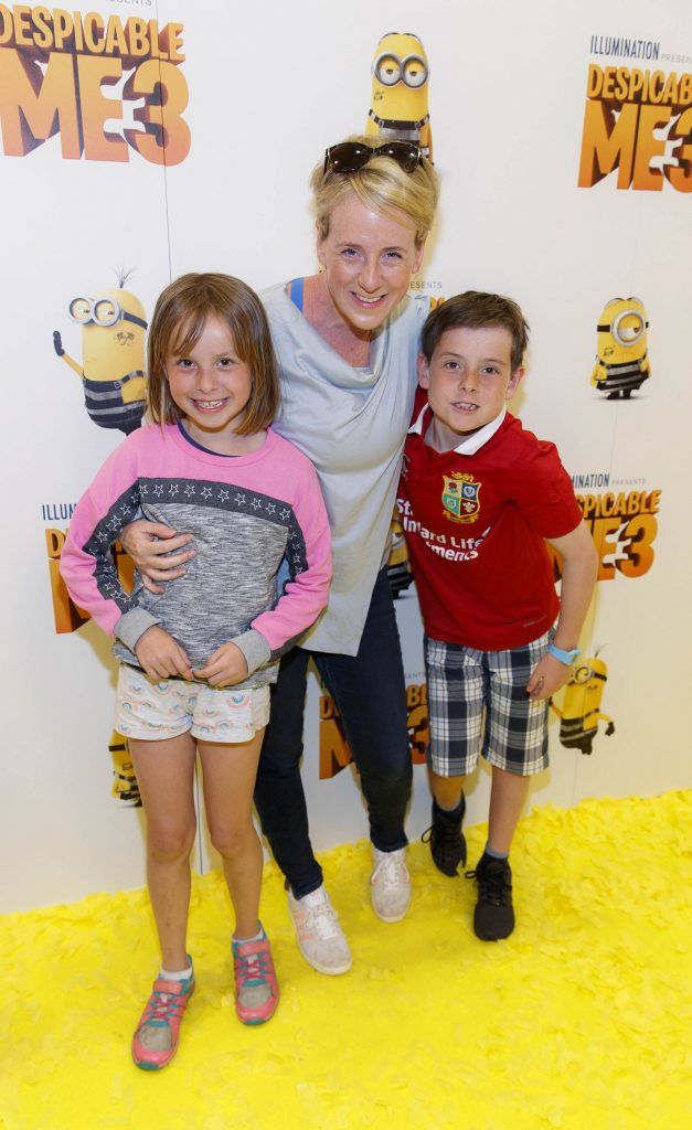 Sybil Mulcahy with children Genevieve and Hugh 
pictured at the Universal Pictures Irish premiere screening of Despicable Me 3 at the Savoy Cinema, Dublin. Despicable Me 3 is in cinema across Ireland on Friday, June 30th. Picture Andres Poveda