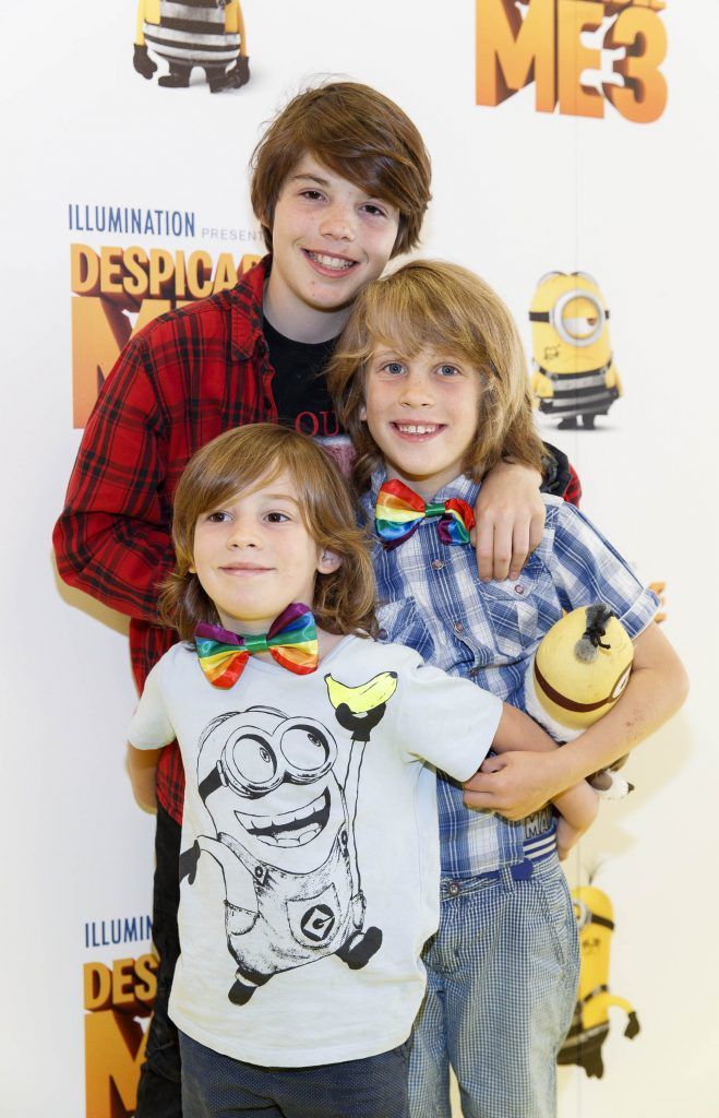 Felix (11), Arlo (7) and Casper Quick (5) from Ringsend pictured at the Universal Pictures Irish premiere screening of Despicable Me 3 at the Savoy Cinema, Dublin. Despicable Me 3 is in cinema across Ireland on Friday, June 30th. Picture Andres Poveda