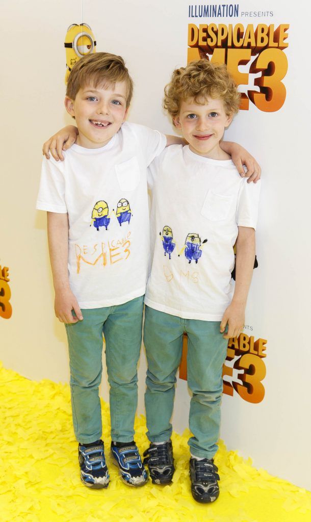 Twins Ben and Nahan Coyle (7) from Rathfarnham pictured at the Universal Pictures Irish premiere screening of Despicable Me 3 at the Savoy Cinema, Dublin. Despicable Me 3 is in cinema across Ireland on Friday, June 30th. Picture Andres Poveda