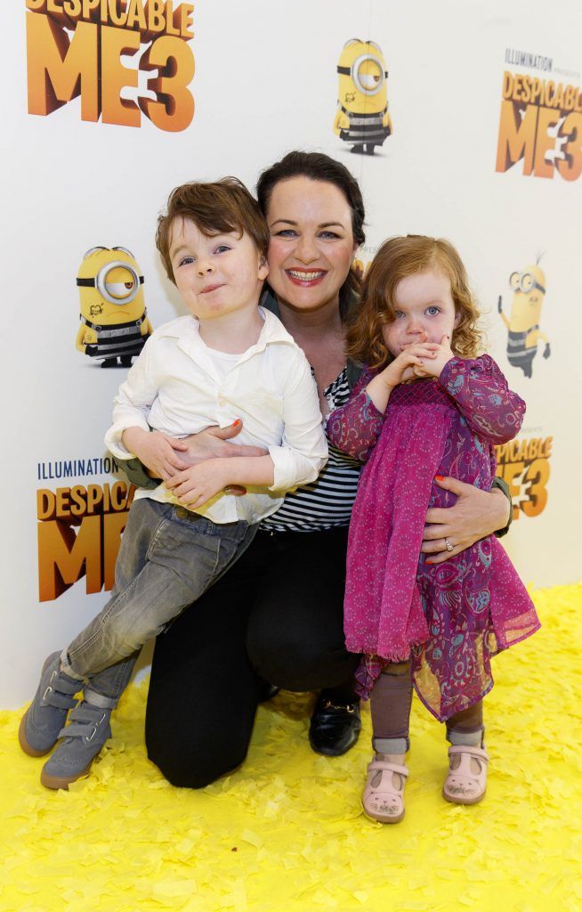 Triona McCarthy with kids Maxi and Mini pictured at the Universal Pictures Irish premiere screening of Despicable Me 3 at the Savoy Cinema, Dublin. Despicable Me 3 is in cinema across Ireland on Friday, June 30th. Picture Andres Poveda
