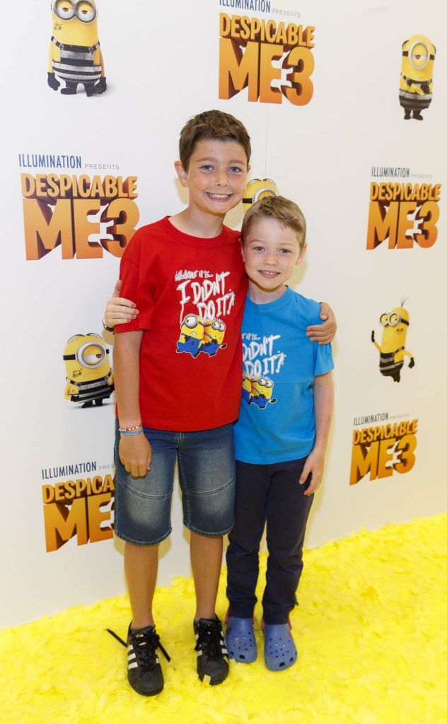 Harry (11) and Charlie Osborne (9) from Carrickmines pictured at the Universal Pictures Irish premiere screening of Despicable Me 3 at the Savoy Cinema, Dublin. Despicable Me 3 is in cinema across Ireland on Friday, June 30th. Picture Andres Poveda