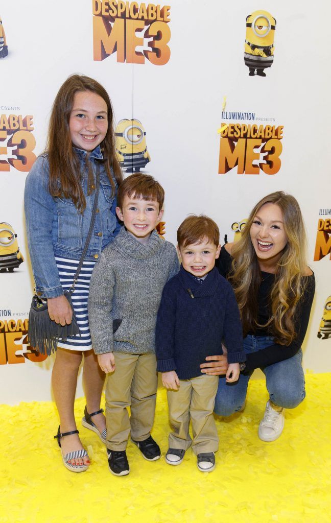 Sarah (11), Dylan (6) and Marcus Browne (4) with Sorcha Brady pictured at the Universal Pictures Irish premiere screening of Despicable Me 3 at the Savoy Cinema, Dublin. Despicable Me 3 is in cinema across Ireland on Friday, June 30th. Picture Andres Poveda